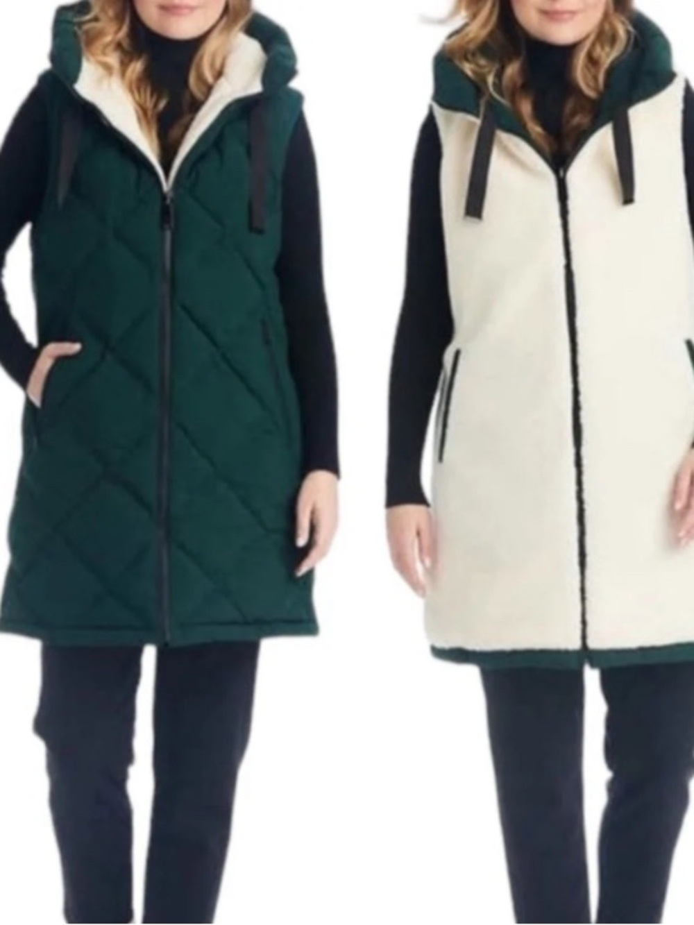 Koolaburra by Ugg Black reversible Sherpa diamond Quilted Hooded Vest